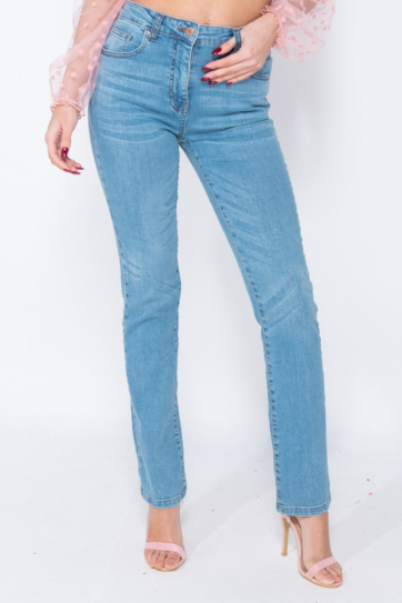 Mid Blue Straight Leg High Waisted Jeans