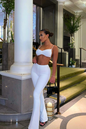 White Slinky Ribbed Crop Top & Trousers Co-Ord