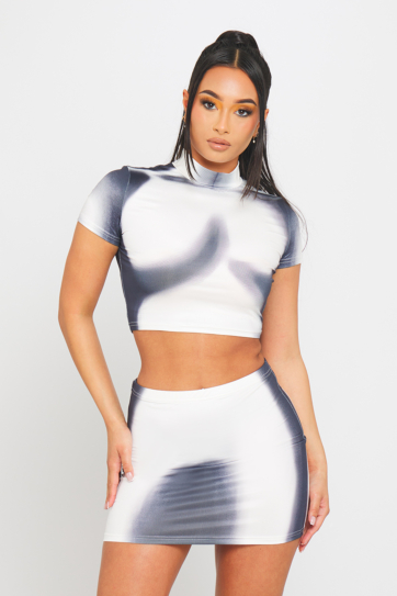 Black Body Heat Print High Neck Top & Mini Skirt Co-Ord