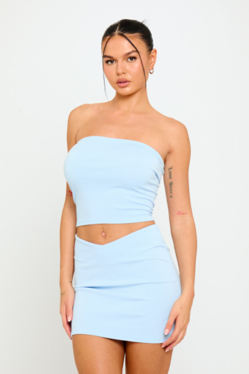 Light Blue Tube Top & Mini Skirt Co-Ord